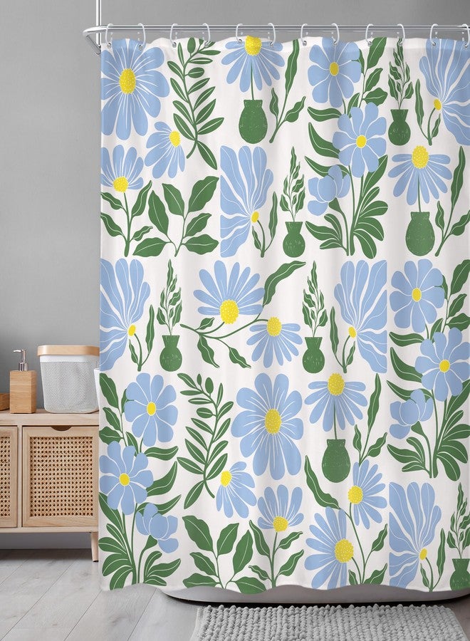 Newsely Vintage Floral Shower Curtain 72Wx72L Inch Colorful Boho Mid Century Modern Abstract Blue Green Retro Cute Geometric Bathroom Set Aesthetic Waterproof Bath Decoration Accessories Home Decor - Image 1