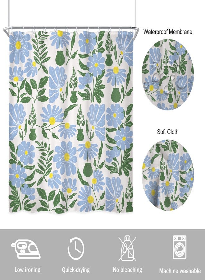 Newsely Vintage Floral Shower Curtain 72Wx72L Inch Colorful Boho Mid Century Modern Abstract Blue Green Retro Cute Geometric Bathroom Set Aesthetic Waterproof Bath Decoration Accessories Home Decor - Image 5