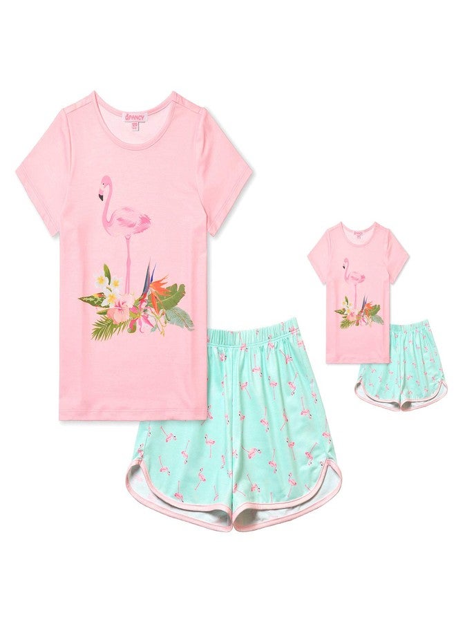 QPANCY Flamingo Pajama Sets Matching 18-inch Dolls & Girls 8 9 Pjs Night Shirts - Image 1