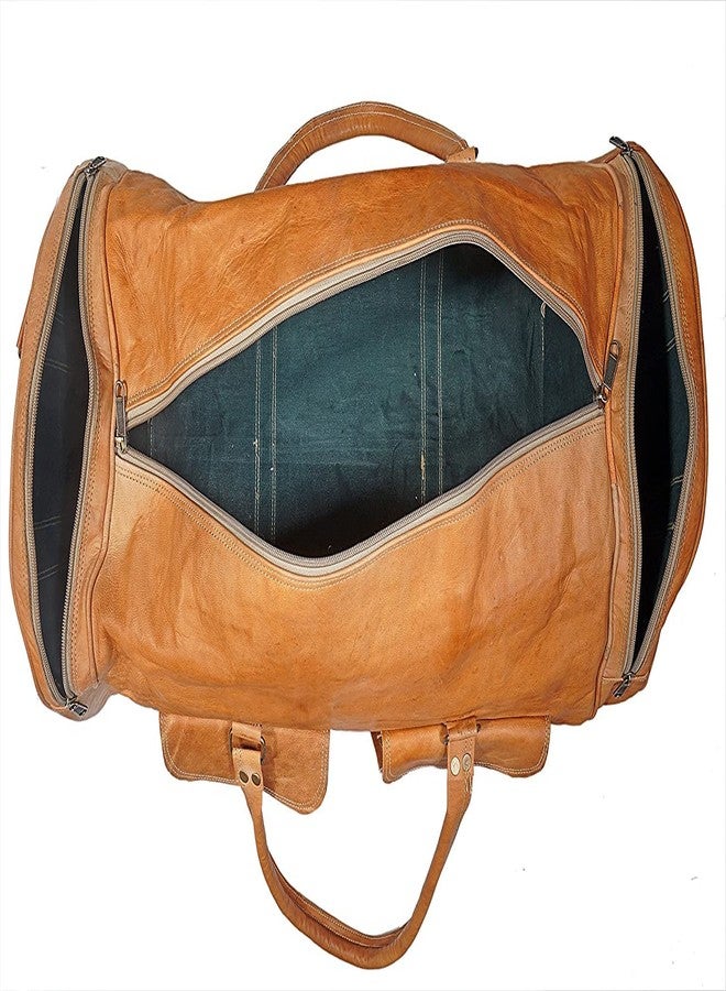 ZXC حقيبة سفر جلدية دائرية مصنوعة يدوياً من ZXC مقاس 26 بوصة بجيبين - Image 4