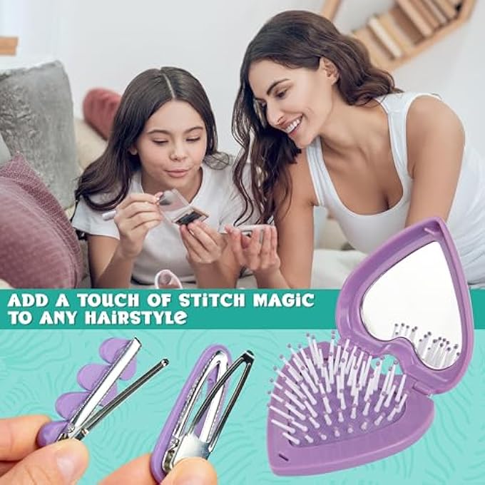 Disney STITCH HAIR CLIPS & HAIR ACCESSORIES FOR GIRLS TEENS WITH FOLDING BRUSH, DRESS UP BEAUTY SET STOCKING FILLERS STITCH GIFTS FOR GIRLS - Image 5