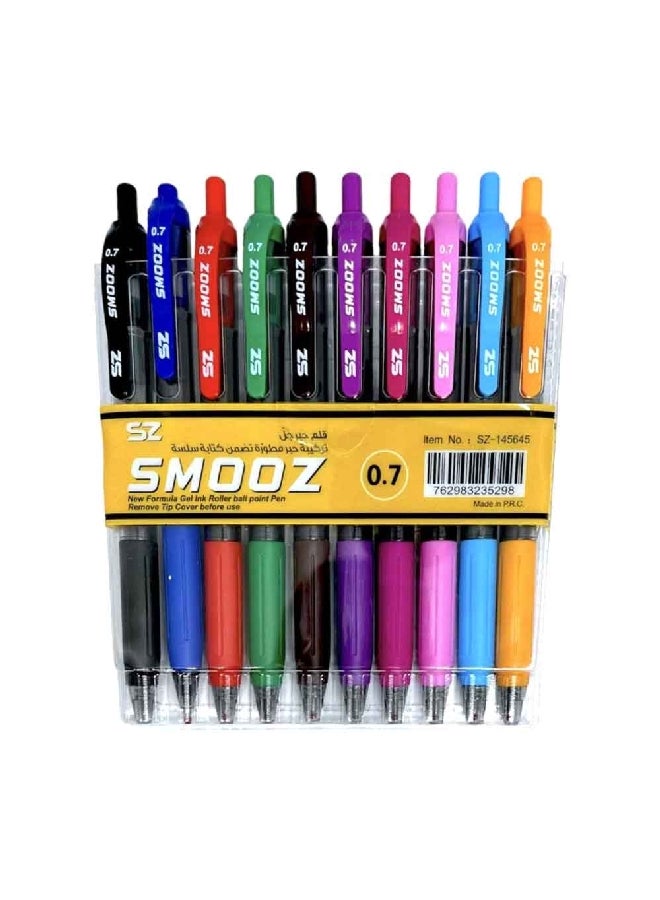 10-Piece New Formula Gel-Ink Roller Ballpoint Pen Multicolor 0.7 mm 145645