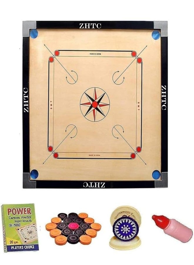 ZHTC Carrom Board Large 32 inch 4mm Full Size Matte Finish for Kids Men Women Adults Serious Professional with Coins, Striker and Powder Made of Assam Plywood Carrom Board Best Smooth Board - Image 1