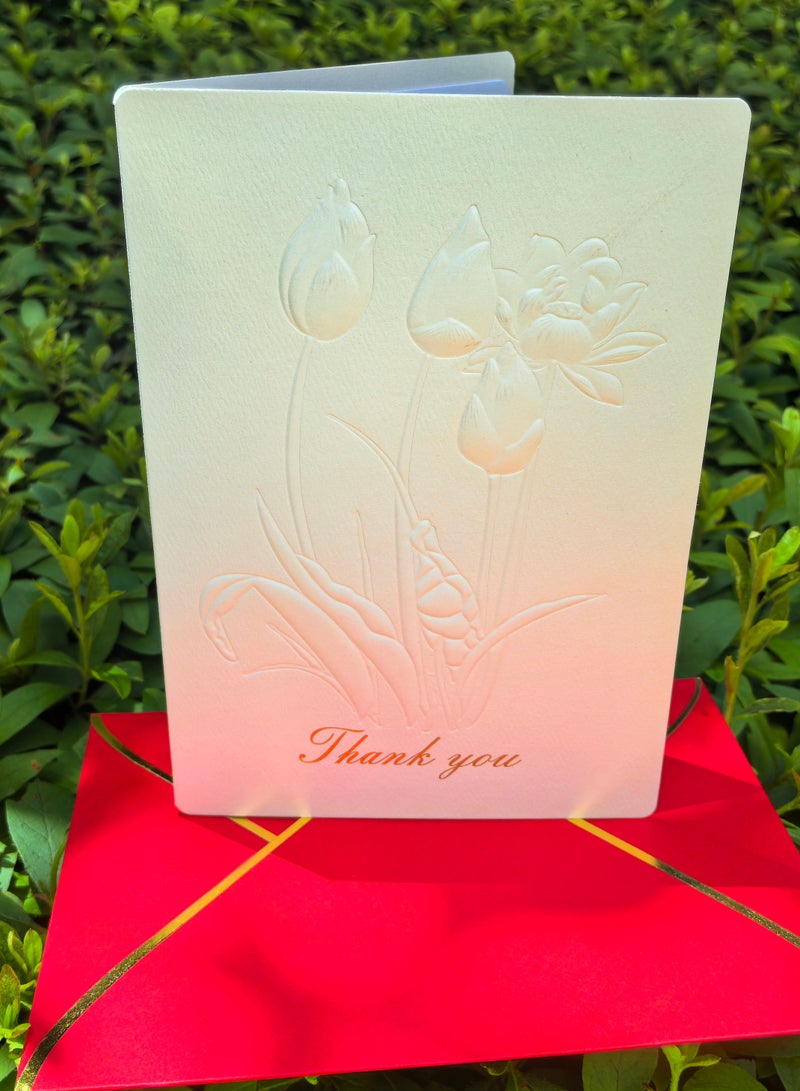 Thank You Card,Embossed Floral Note Cards with Envelopes envelopes 5.1 x 7.1in (13 x 18cm), Greeting Cards Blank Inside, All Occasion Cards, Stationery Notecards Cardstock Paper for Birthday Invitation Wedding Business - Image 5