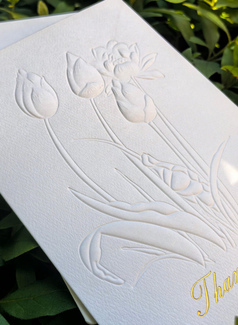 Thank You Card,Embossed Floral Note Cards with Envelopes envelopes 5.1 x 7.1in (13 x 18cm), Greeting Cards Blank Inside, All Occasion Cards, Stationery Notecards Cardstock Paper for Birthday Invitation Wedding Business - Image 2