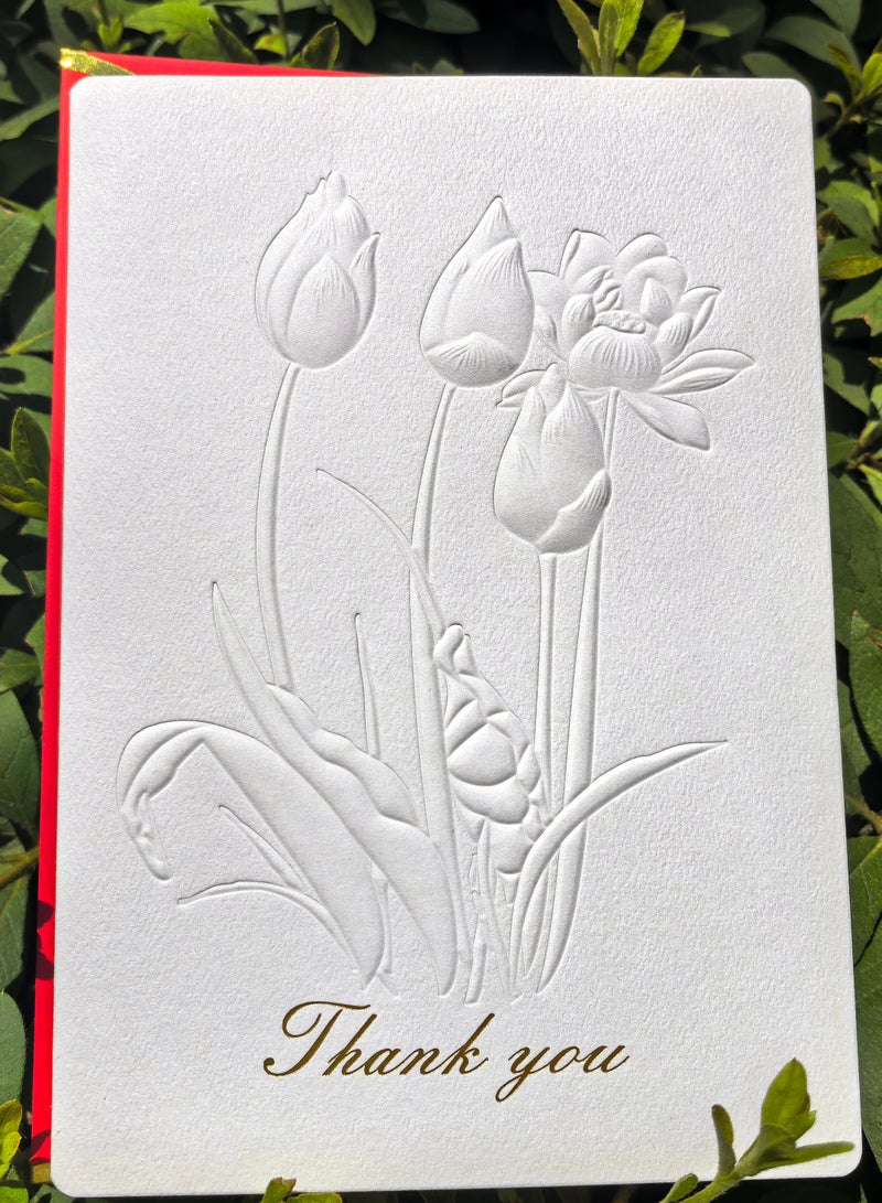 Thank You Card,Embossed Floral Note Cards with Envelopes envelopes 5.1 x 7.1in (13 x 18cm), Greeting Cards Blank Inside, All Occasion Cards, Stationery Notecards Cardstock Paper for Birthday Invitation Wedding Business - Image 1