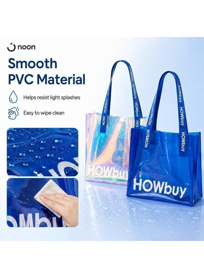 San Yi PVC Iridescent Shopper Tote Bags 2 Pack Large Capacity Holographic Shoulder Bags 39 x 30 x 12 cm - Image 4