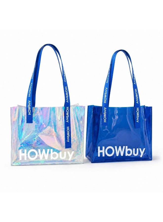San Yi PVC Iridescent Shopper Tote Bags 2 Pack Large Capacity Holographic Shoulder Bags 39 x 30 x 12 cm - Image 1