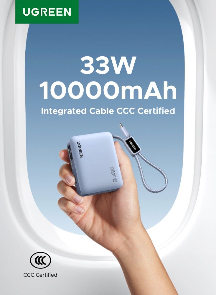 Ugreen 10000mAh 33W Mini Pocket size CCC Power Bank with Braided Built-in USB-C Cable | Supports PD3.0/QC3.0 | Compatible with iPhone 17-8 Series, Samsung S26, Huawei Mate60/P70, Xiaomi 14, iPad Pro/Air, AirPods Pro, Galaxy Buds Pro & More 10000 33W Mini Braided C cable - Image 1