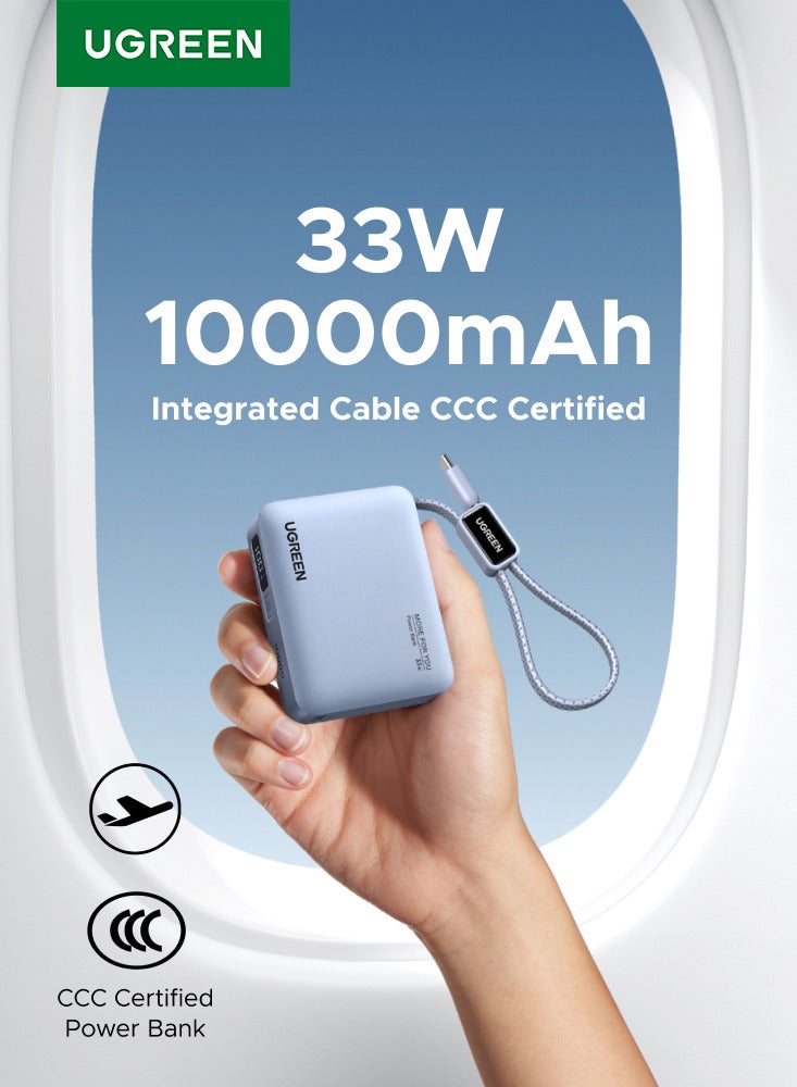 يو جرين بنك طاقة صغير الحجم بسعة 10000 مللي أمبير وقوة 33 واط، مزود بكابل USB-C مدمج مضفر | يدعم الشحن السريع PD3.0/QC3.0 | متوافق مع أجهزة iPhone من السلسلة 17-8، وSamsung S26، وHuawei Mate60/P70، وXiaomi 14، وiPad Pro/Air، وAirPods Pro، وGalaxy Buds Pro، وغيرها 10000 33W Mini Braided C cable - Image 1