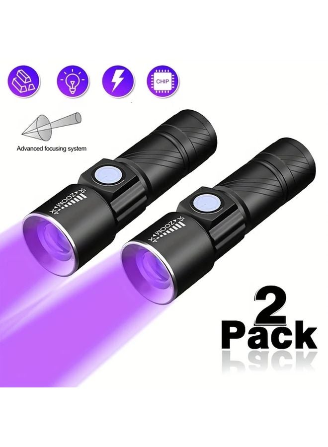 2Pcs UV Flashlight Zoomable 395NM Portable Blacklight For Pet Urine Detection - Image 1