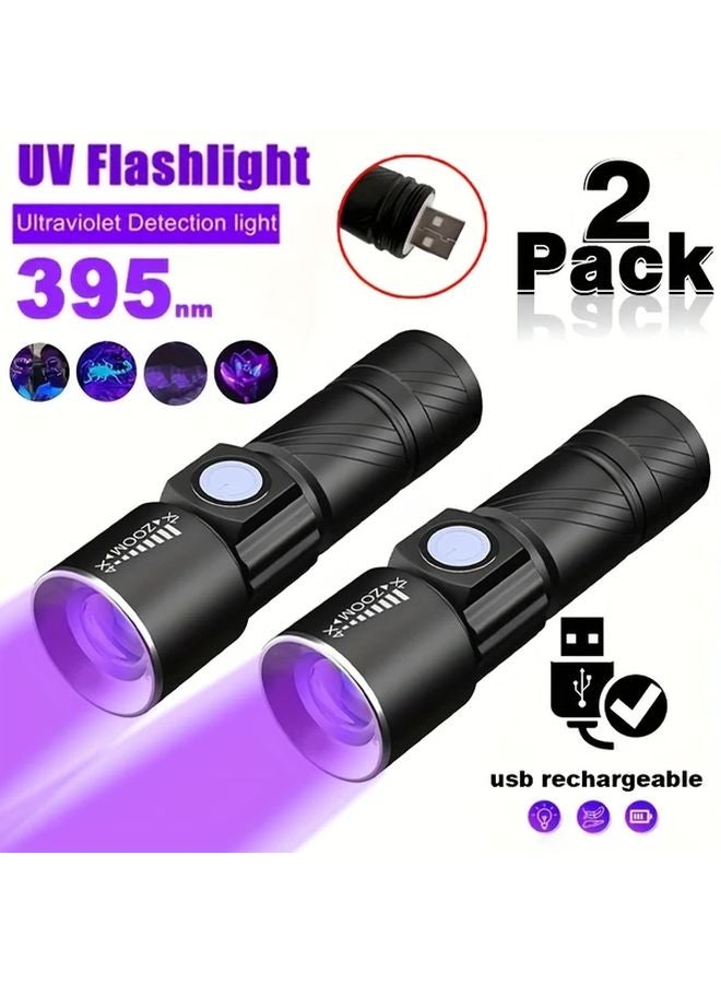 2Pcs UV Flashlight Zoomable 395NM Portable Blacklight For Pet Urine Detection - Image 2