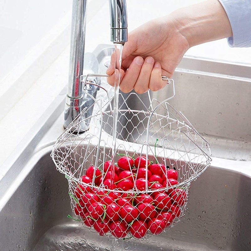KANISYA سلة قلي الطعام القابلة للطي KANISYA للمطبخ - أداة طهي متعددة الوظائف - سلة ستانلس ستيل لتصفية الطعام المقلي أو الفواكه - عبوة من 1 - Image 3