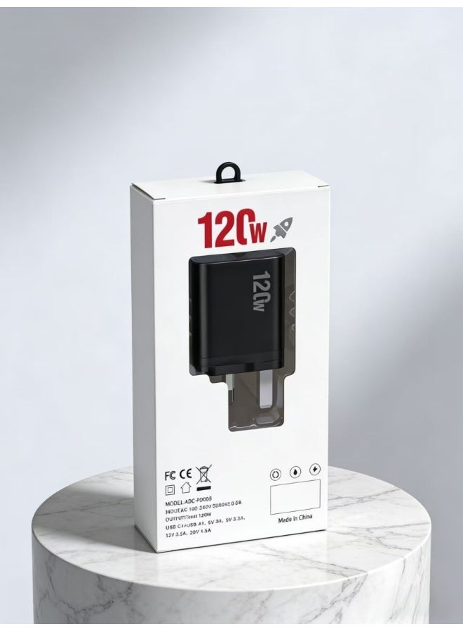 120W UK Super Fast Charging Adapter, Mobile Phone Charger, Travel Power Adapter, Black - Image 5