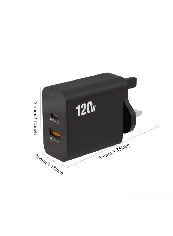 120W UK Super Fast Charging Adapter, Mobile Phone Charger, Travel Power Adapter, Black - Image 2