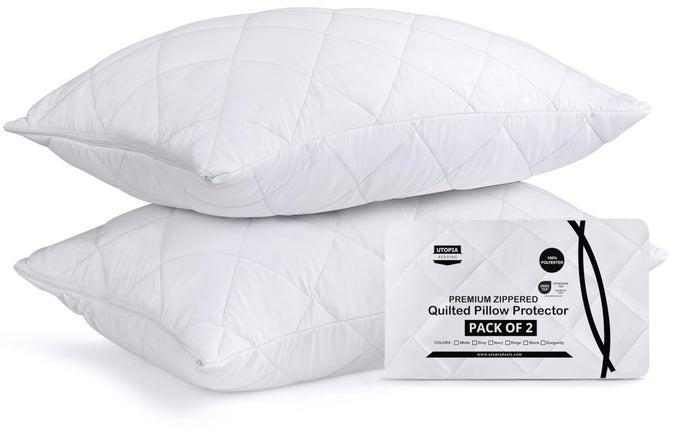 PILLOW PROTECTOR 50X75 CM QUILTED ZIPPERED SOFT BREATHABLE MICROFIBER PILLOWCASE PROTECTORS 2 PACK WHITE