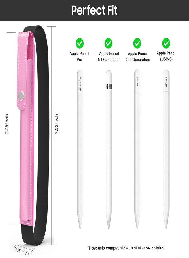 MoKo Pencil Holder for Apple Pencil Pro,1st/2nd Generation,USB-C, PU Leather iPad Pencils Sleeve Pouch with Buckle & Elastic Band Attach to iPad Case, Peony - Image 2