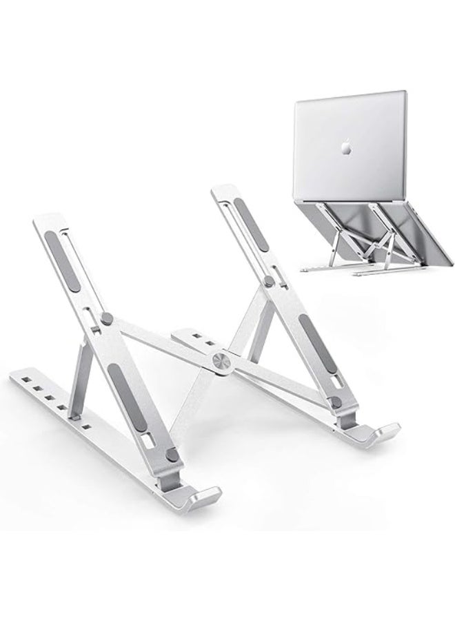 Portable laptop stand, foldable aluminum stand, 6 adjustable height and angle levels (silver) - Image 1
