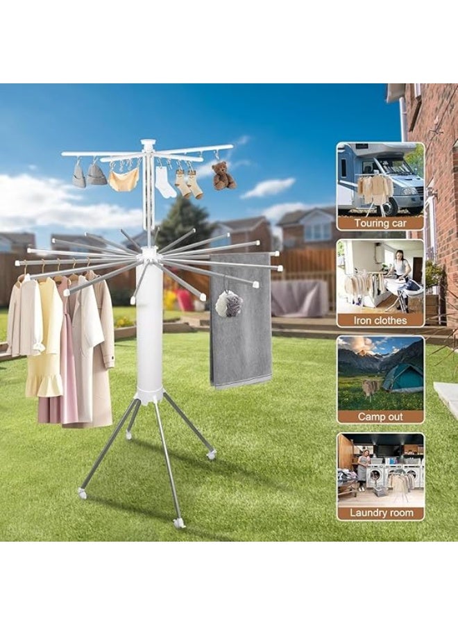 360° Rotating Clothes Drying Rack - Space-Saving Foldable Laundry Rack - Heavy-Duty Portable Stand - Ideal for Drying Clothes, Bed Sheets, and Towels - Mobility and Stable Wheels - Image 4