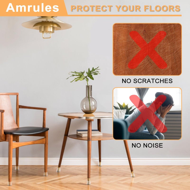 Amrules 36Pcs Round Chair Leg Floor Protectors, Silicone Chair Feet Caps to Protect Tile Floors, Felt Pads Furniture Leg Caps Covers from Scratches and Noise(Clear, Small Fit: 0.9"-1.29") - Image 5
