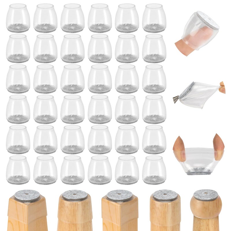 Amrules 36Pcs Round Chair Leg Floor Protectors, Silicone Chair Feet Caps to Protect Tile Floors, Felt Pads Furniture Leg Caps Covers from Scratches and Noise(Clear, Small Fit: 0.9"-1.29") - Image 1