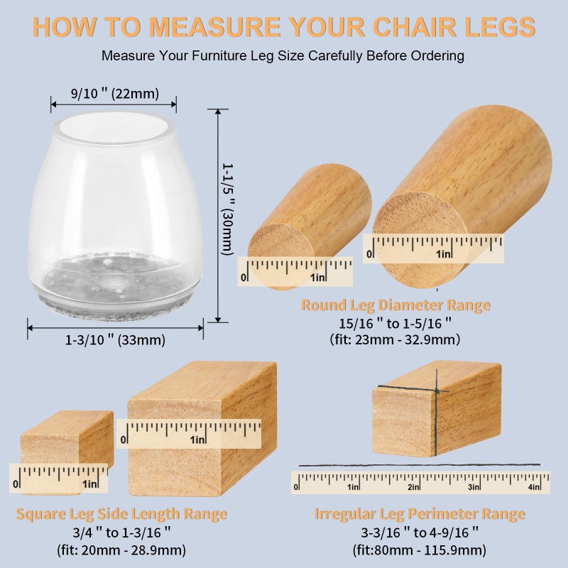 Amrules 36Pcs Round Chair Leg Floor Protectors, Silicone Chair Feet Caps to Protect Tile Floors, Felt Pads Furniture Leg Caps Covers from Scratches and Noise(Clear, Small Fit: 0.9"-1.29") - Image 2