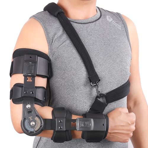 GHORTHOUD Hinged ROM Elbow Brace - Adjustable Post Op Elbow Brace Stabilizer Splint with Strap Sling Arm Injury Recovery Support After Surgery for Men Women (Left, Black) - Image 1
