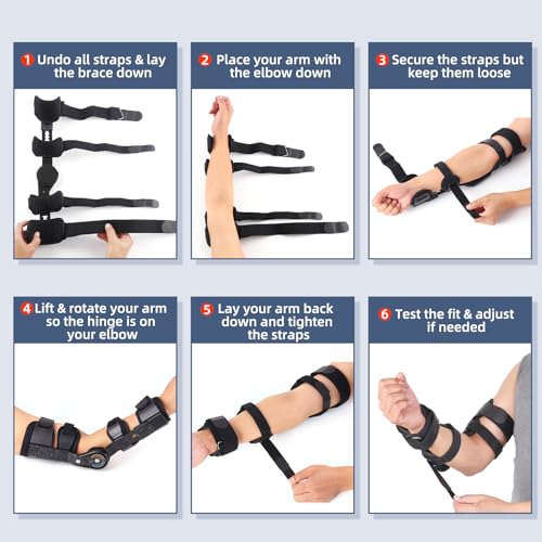 GHORTHOUD Hinged ROM Elbow Brace - Adjustable Post Op Elbow Brace Stabilizer Splint with Strap Sling Arm Injury Recovery Support After Surgery for Men Women (Left, Black) - Image 5