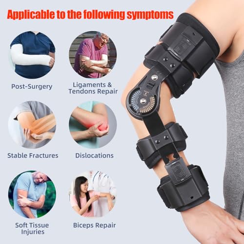 GHORTHOUD Hinged ROM Elbow Brace - Adjustable Post Op Elbow Brace Stabilizer Splint with Strap Sling Arm Injury Recovery Support After Surgery for Men Women (Left, Black) - Image 2