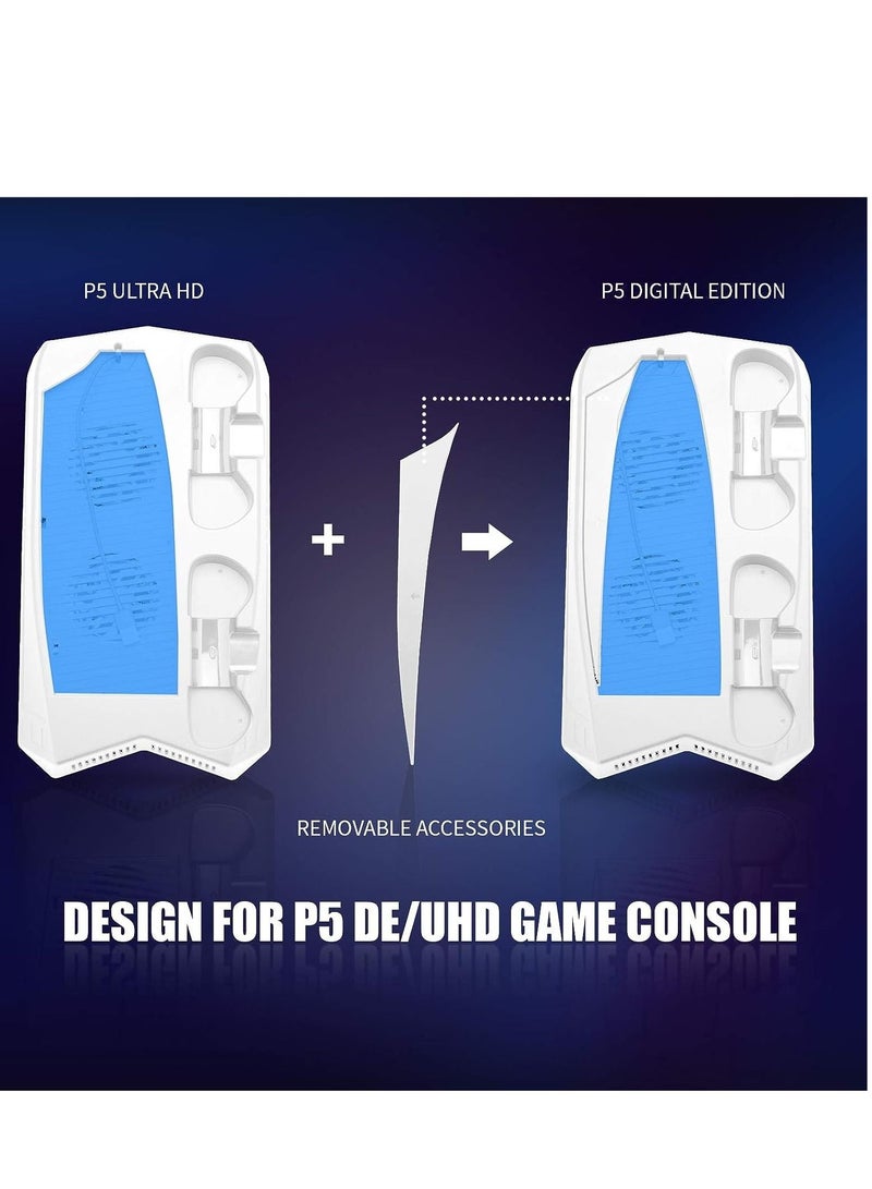 مروحة تبريد مع حامل لجهاز PS5، شاحن سريع لتحكم PS5 Dual Sense، حامل عمودي لجهاز PS5 للإصدارات القرصية والرقمية (لون أبيض). - Image 4