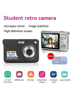 Gasin 48 Megapixel 2.7inch LCD Large Screen 8x Digital Zoom CCD Student Digital Camera HD Video Recording Ultra Long Life (Silver)  - Image 1