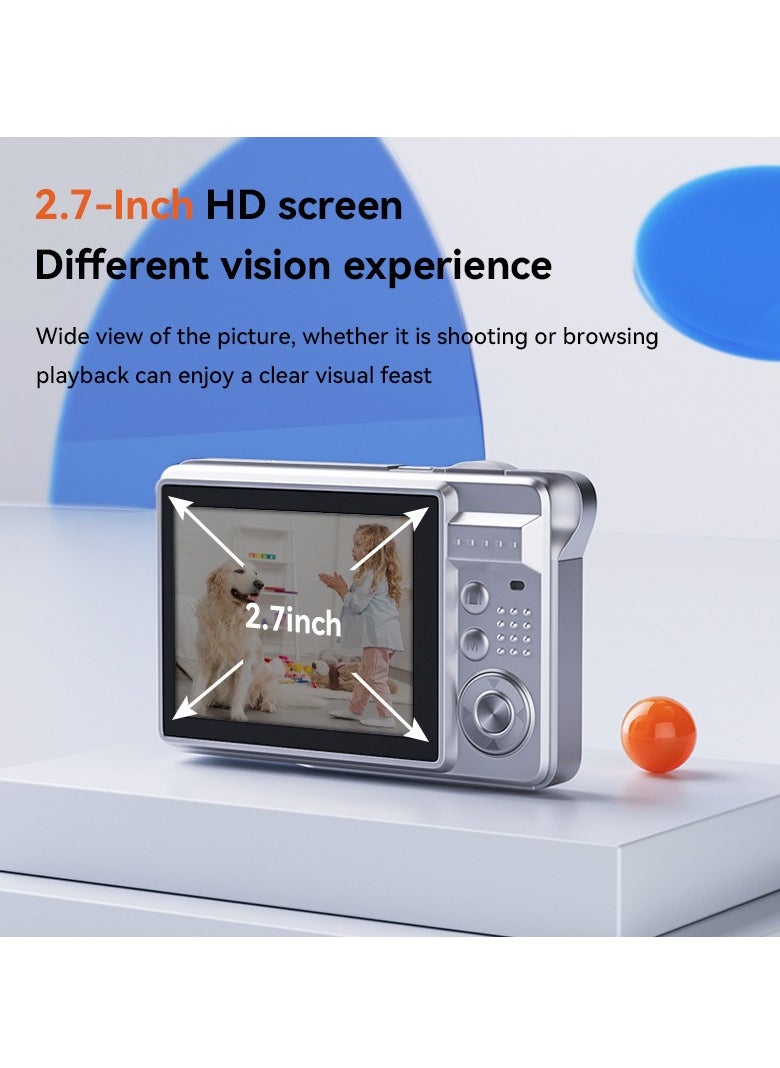 غاز 48 ميجابكسل 2.7 بوصة شاشة LCD كبيرة 2.7 بوصة شاشة كبيرة 8x تكبير رقمي CCD كاميرا رقمية للطلبة عالية الدقة لتسجيل الفيديو، ذات عمر طويل للغاية (فضي)  - Image 3