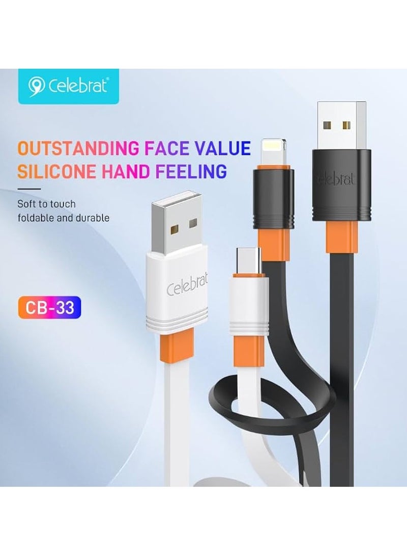 Celebrat CB-33 Portable USB To Lightning Fast Charge And Data Transmission Cable With Flat wire Design And Practical Fits Iphone 2.4A /480mbps /1M - Black - Image 3