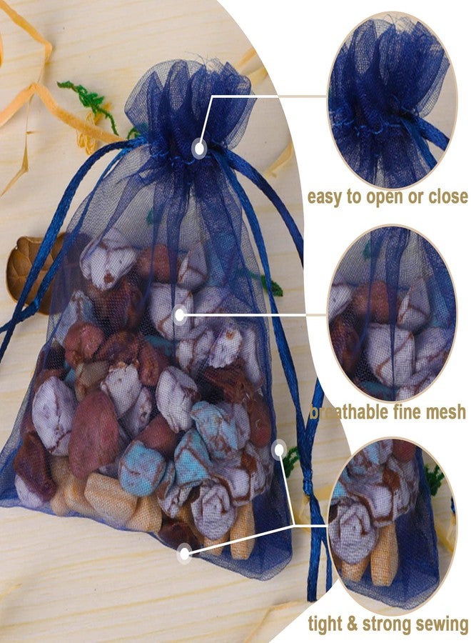 Ableme Deco Navy Blue Organza Bags 3x4 Inch (100 Pcs) Sheer Mesh Gift Bags Drawstring Sachet Jewelry Bags Organza Small Drawstring Pouch for Wedding Favor, Party, Soaps, Baby Shower Gifts - Image 2