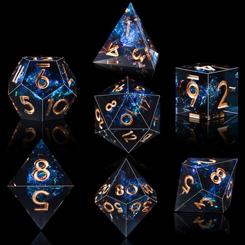 AUSTOR 7Die DND Dice Set Handmade Sharp Edge Polyhedral Dice for Dungeons and Dragons RPG MTG Table GamesDark Star - Image 1