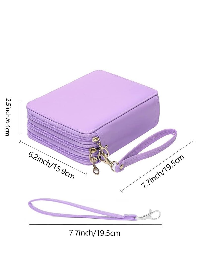 Colored Pencil Case - 72 Slots Holder with Zipper Closure Deluxe PU Leather Large Capacity for Watercolor Pens or Markers, Organizer Artist (Purple) - Image 4
