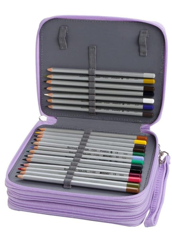 Colored Pencil Case - 72 Slots Holder with Zipper Closure Deluxe PU Leather Large Capacity for Watercolor Pens or Markers, Organizer Artist (Purple) - Image 2