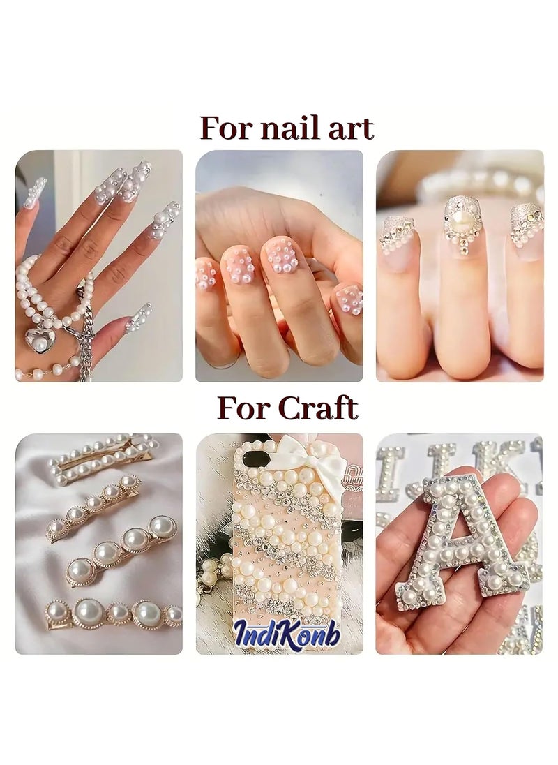 INDIKONB - INDIKONB 6200 Half Cut Pearls for Jewellery Making Craft, Round Flat Back Pastable Acrylic Pearls for Art, Craft, Scrapbooking, Decoration - Image 1