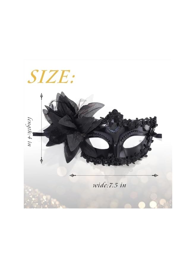 The Bros Women Masquerade Mask 2 Pcs Black Venetian Masks Plastic Flower Party Prom Ball Costume Mardi Gras  - Image 3