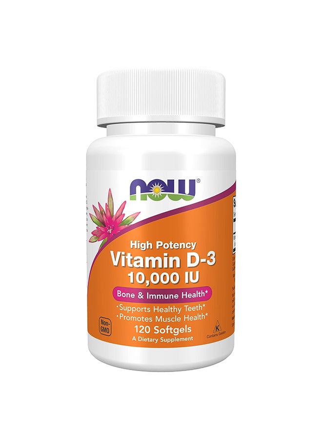 ناو فودز مكمل غذائي لفيتامين د3 عالي الفعالية بتركيز 10000 وحدة دولية - 120 كبسولة هلامية - Image 1