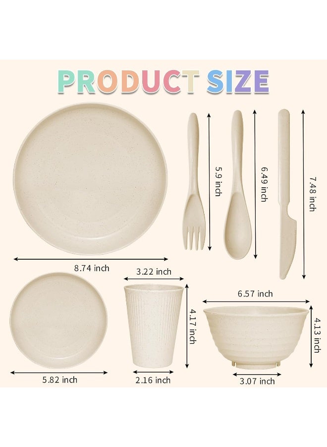 SHECIPIN 42 pcs Wheat Straw Dinnerware Sets SHECIPIN Unbreakable Reusable Dinnerware Set Kitchen Cups Plates and Bowls SetsDishwasher Microwave Safe Beige - Image 2