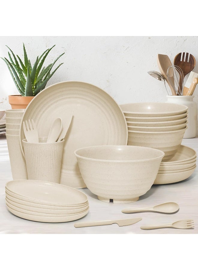 SHECIPIN 42 pcs Wheat Straw Dinnerware Sets SHECIPIN Unbreakable Reusable Dinnerware Set Kitchen Cups Plates and Bowls SetsDishwasher Microwave Safe Beige - Image 3