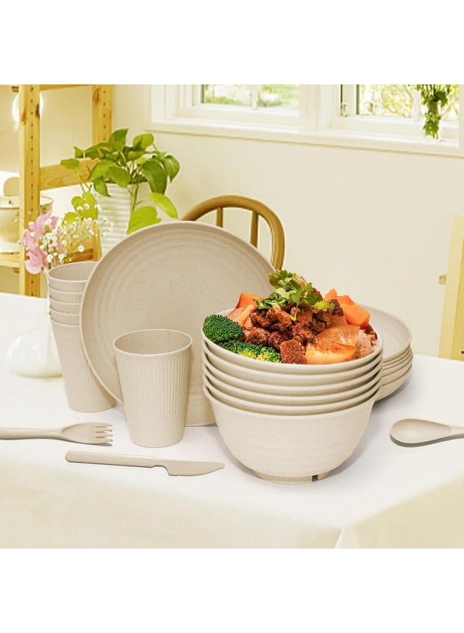 SHECIPIN 42 pcs Wheat Straw Dinnerware Sets SHECIPIN Unbreakable Reusable Dinnerware Set Kitchen Cups Plates and Bowls SetsDishwasher Microwave Safe Beige - Image 4