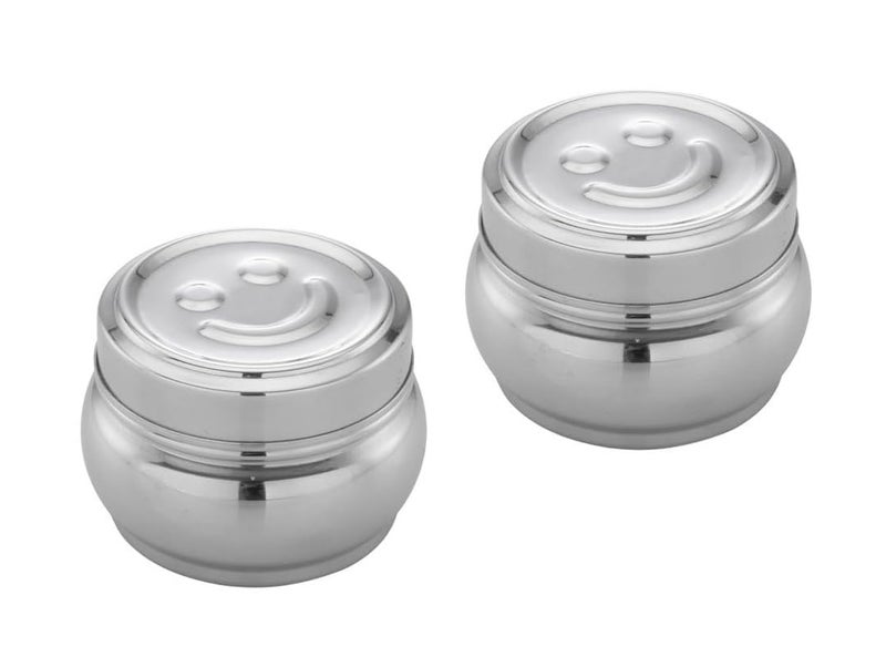 Expresso Stainless Steel Small/Mini Box Dabba/Container/Storage Box, Smiley,Capacity-120ml Each, Set of 2 - Image 1
