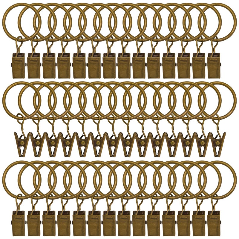 LULARINE 42 Pack Curtain Rings with Clips 1.26" Interior Diameter,Metal Drapery Ring with Clips Compatible with up to 1 inch Drapery Rod,Strong Vintage Decorative Rustproof Drapery Ring with Hooks(Bronze) - Image 1