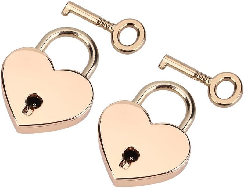 klarako Heart Lock and Key, 2 Pcs Heart Shaped Padlock Mini Heart Love Metal Vintage Lock with Keys for Jewelry Case Storage Box Diary Book Luggage, Pack of 2, Rose Gold - Image 1