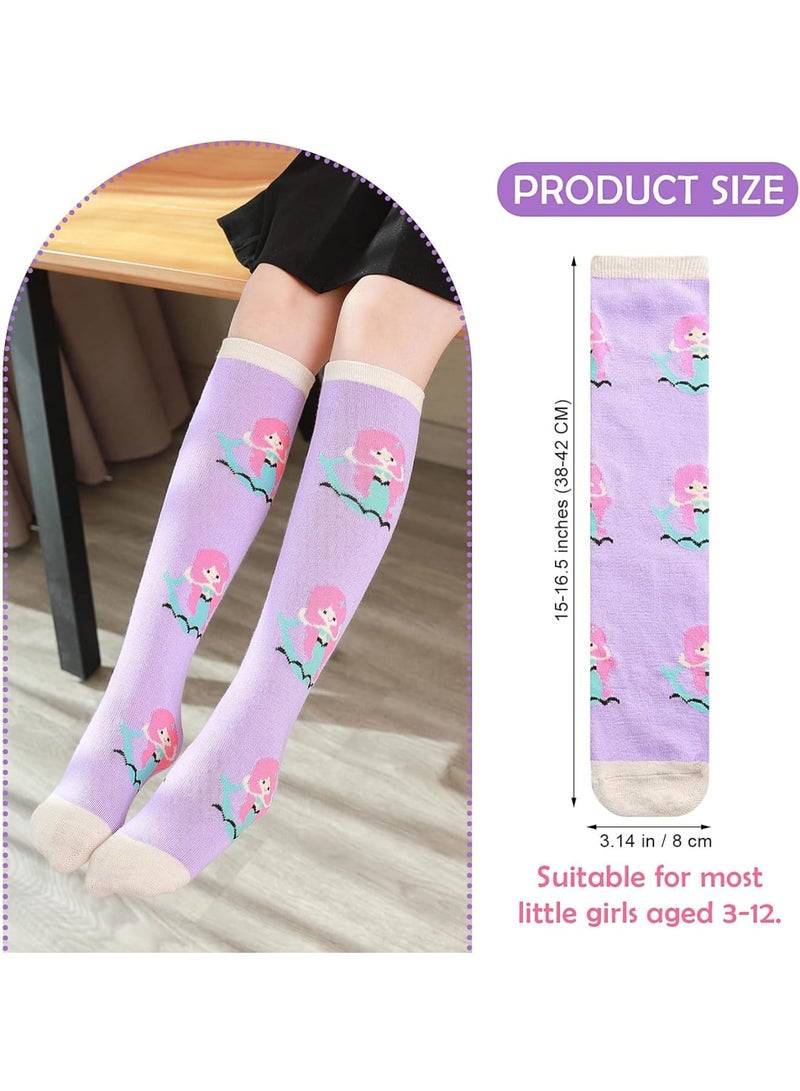 Girls Knee High Socks, 6 Pairs One Size Colorful Animal Design Mid Calf Boot Socks, Warm Cotton Socks Over Calf, Child Fun Long Socks for School Odd Socks Day, Fit for 3-12 Years