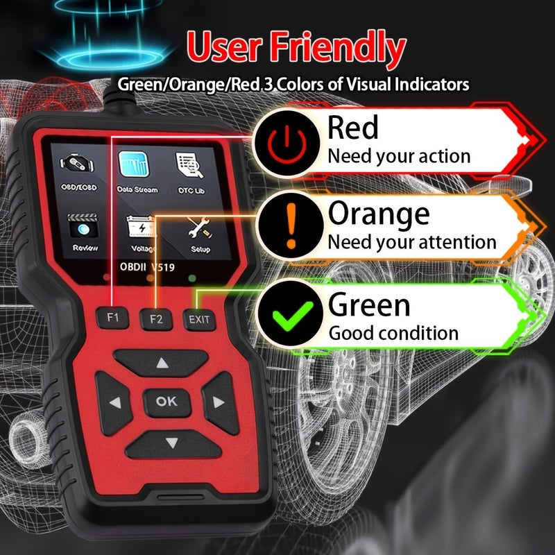 Red Professional OBD2 Scanner USB Powered Auto Diagnostic Tool with Real Time Data Flow Clear Engine Faults - Image 4
