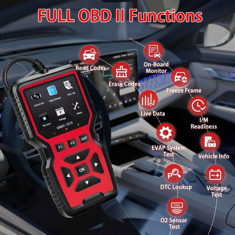 Red Professional OBD2 Scanner USB Powered Auto Diagnostic Tool with Real Time Data Flow Clear Engine Faults - Image 3