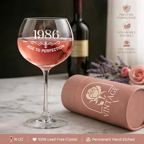 Mirasphere 40th Birthday Gifts Women - Gifts for 40th Birthday Woman with Vintage 1986 Wine Glass - Unique 40 Year Old Birthday Gifts for Women - Happy 40th Birthday Gifts for Women, Best Friends, Sister, Mom - Image 4